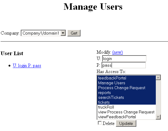 Manage Users Screen