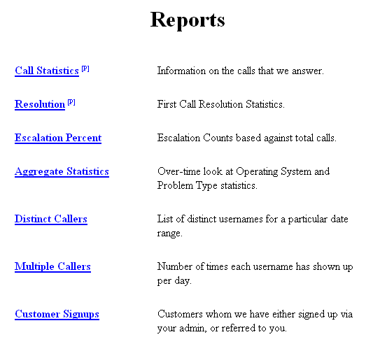 Main Reporting Page